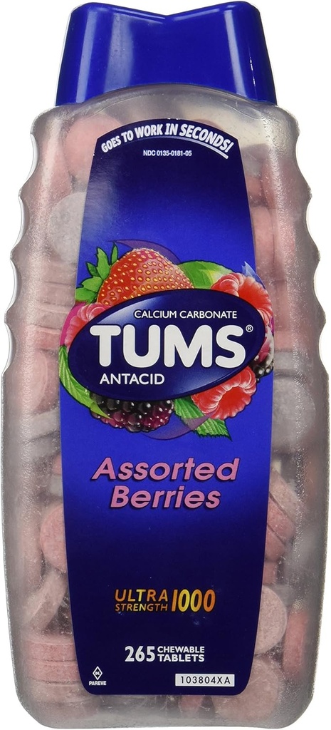 Tums Berries ultra assorties 265 Comprimés - Supplément antiacide et calcium de résistance maximale
