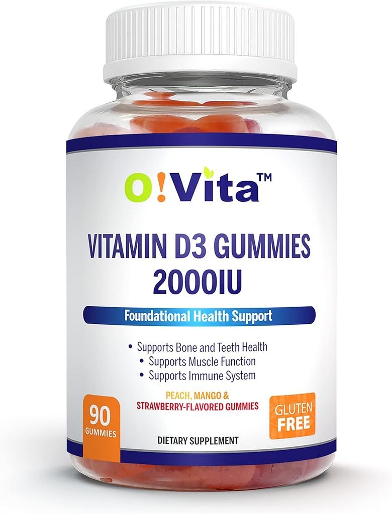 Vitamin D3 Gummies 2000IU, 90 Non-GMO, Vegan, and Three Deliciously Flavored Gummies, 45-Day Supply