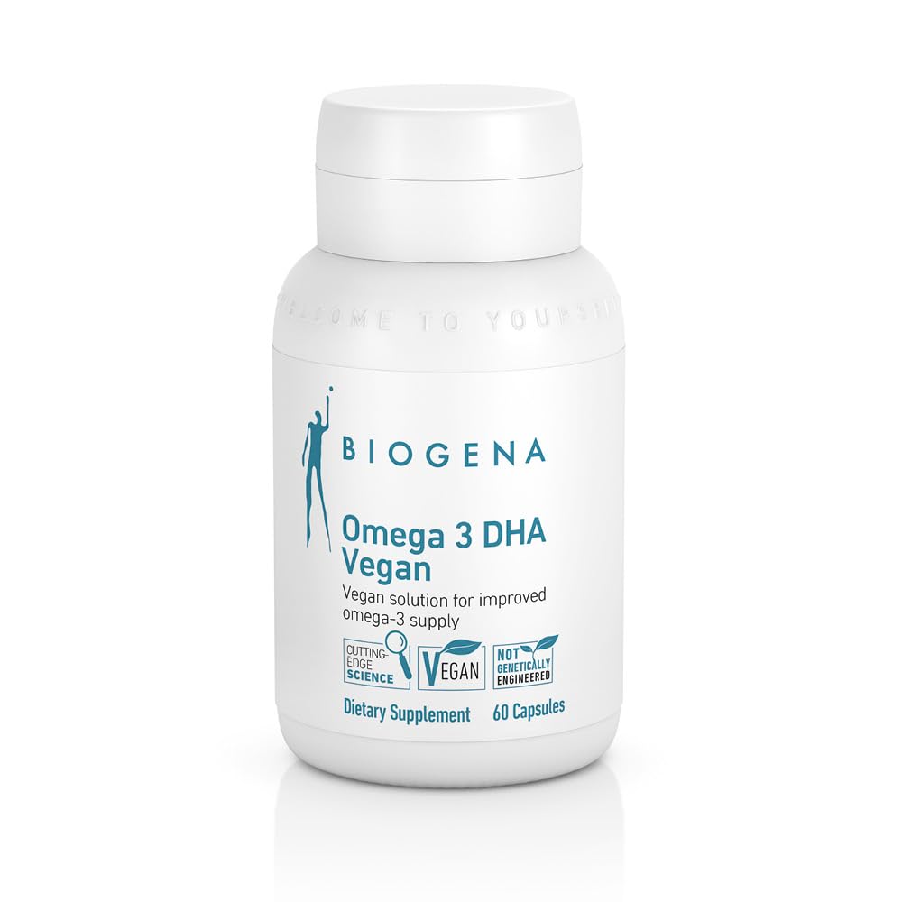 Biogena Omega 3 DHA Vegan: Pflanzenbasierte Ergänzung von Algenöl für verbesserte Omega-3 Versorgung (60 Kapseln – ein Tag)