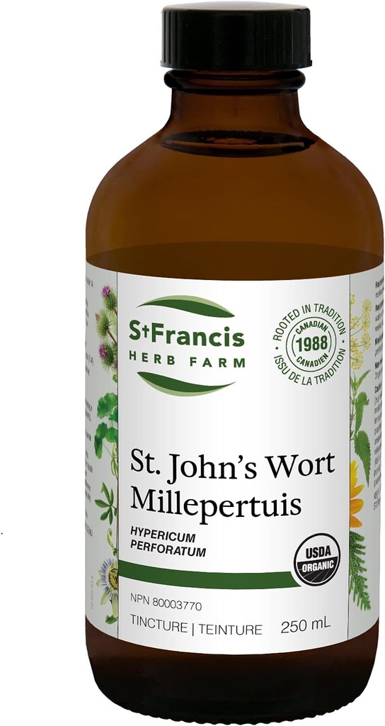 St. Francis Herb Farm St. John's Wort Herbal Tincture Liquid | Aiuta a Alleviare Restlessness & Nervous | Sedativo di erbe tradizionali | Organic | Non-GMO | Lactose-Free | (250ml)