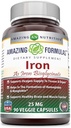Erstaunliche Formeln Eisen als Eisen Bisglycinat 25 Mg Veggie Kapseln (Non-GMO, Glutenfrei) - Unterstützt Sauerstoffversorgung von Geweben & Organen-Helps in der Formation von Hämoglobin&Myoglobin.(90 Veggie Kapseln)