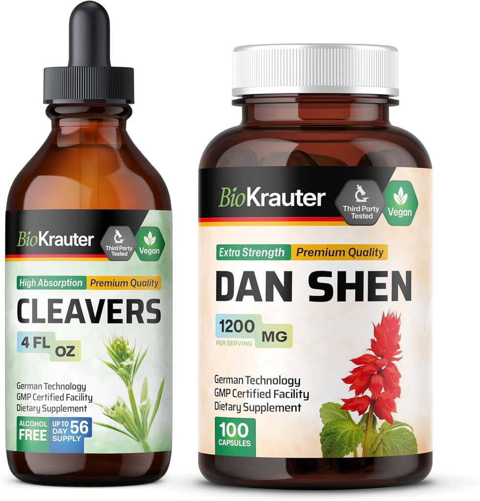 BIO KRAUTER Cleavers Teinture 4 Fl. Oz. & Dan Shen 100 Capsules