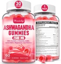 Ashwagandha Gummies 2500mg für Damen und Herren: Ashwagandha Supplement Gummy Extrastärke mit Kurkuma, Vitamin D3, L-Theanin, Magnesium - Gefüllte Gummis, Erdbeeren Geschmack, Vegan, Non-GMO