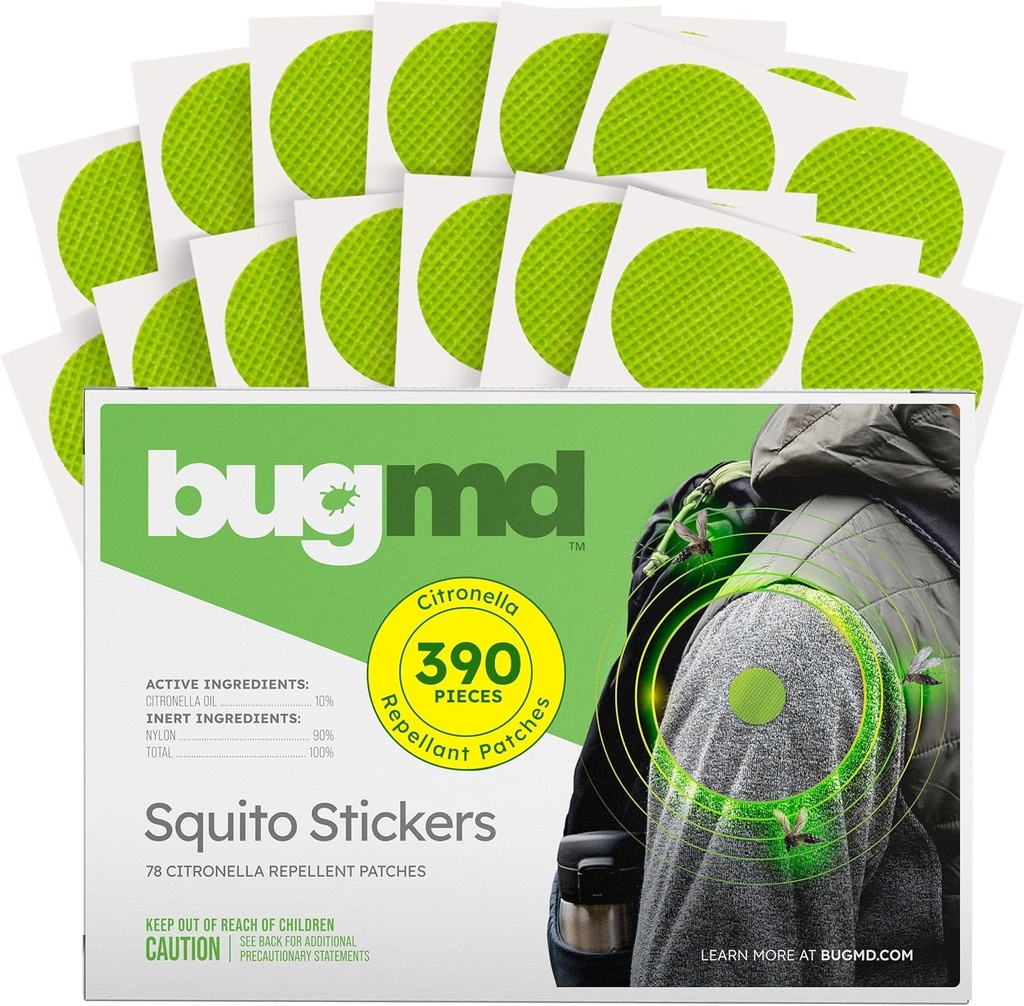 BugMD Squito Stickers Mosquito Repellent Patch Aufkleber für Erwachsene (390 Patches), Safe & Effective Insect Repellent Patches für Kleinkinder, Kinder, Camping, Strand & Outdoor Essentials