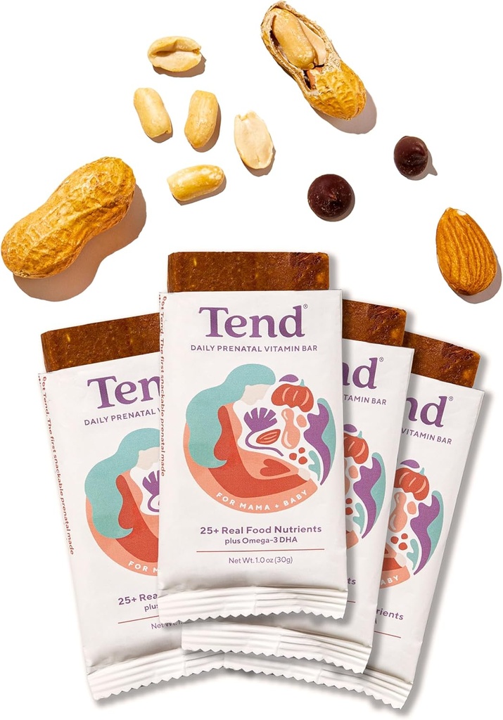 Tend quotidien meilleure barre de vitamine prénatale, faite avec des ingrédients organiques pour les mères enceintes et postpartum, comprend DHA, vitamine D, B, Choline, Folate - Chocolat au beurre d'arachide (4ct)