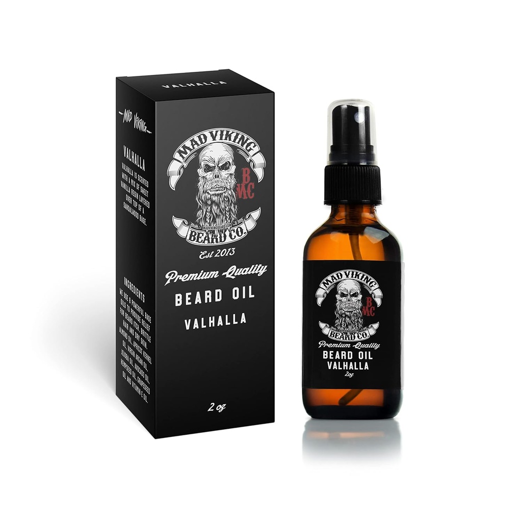 Mad Viking Valhalla Bartöl - Hydrate, weichen und wachsen Sie Ihren Bart natürlich. Kampf Itch und Dandruff mit einem glatten Sandelholz & Vanille Duft, Made in the USA - 2oz