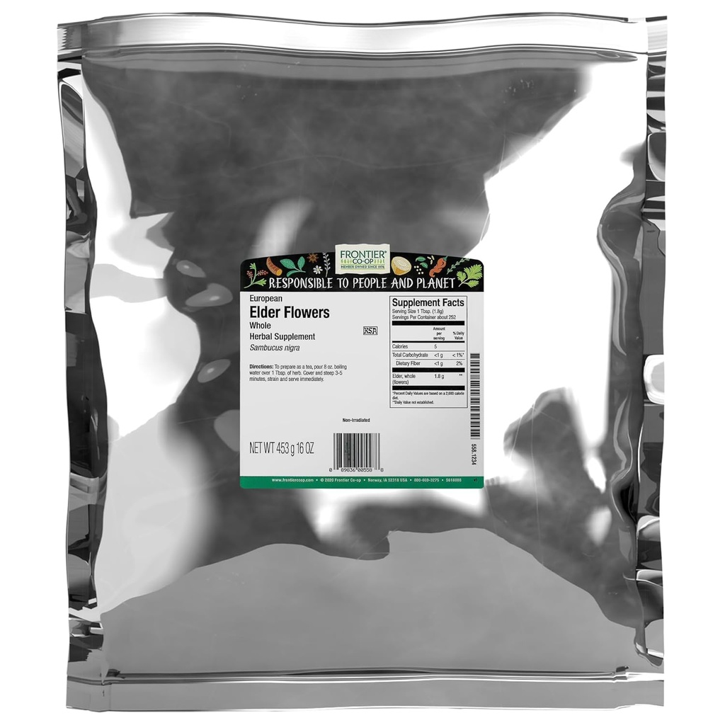Frontier Co-op Getrocknete Ältere Blumen, 1lb Bulk Bag | European Whole Dried Elderflower for Culinary & Herbal Use | Ideal für Elderflower Tee, Kosher
