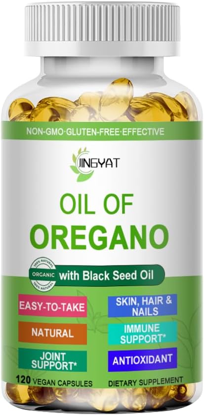 Öl von Oregano Softgels,Organics Öl von Oregano mit schwarzem Seedöl für Immununterstützung Verdauungs-Gesundheit Saisonale Kräuter, hohe Carvacrol & Thymochinon Oregano Öl,Plant Based,Non-GMO,120 Count