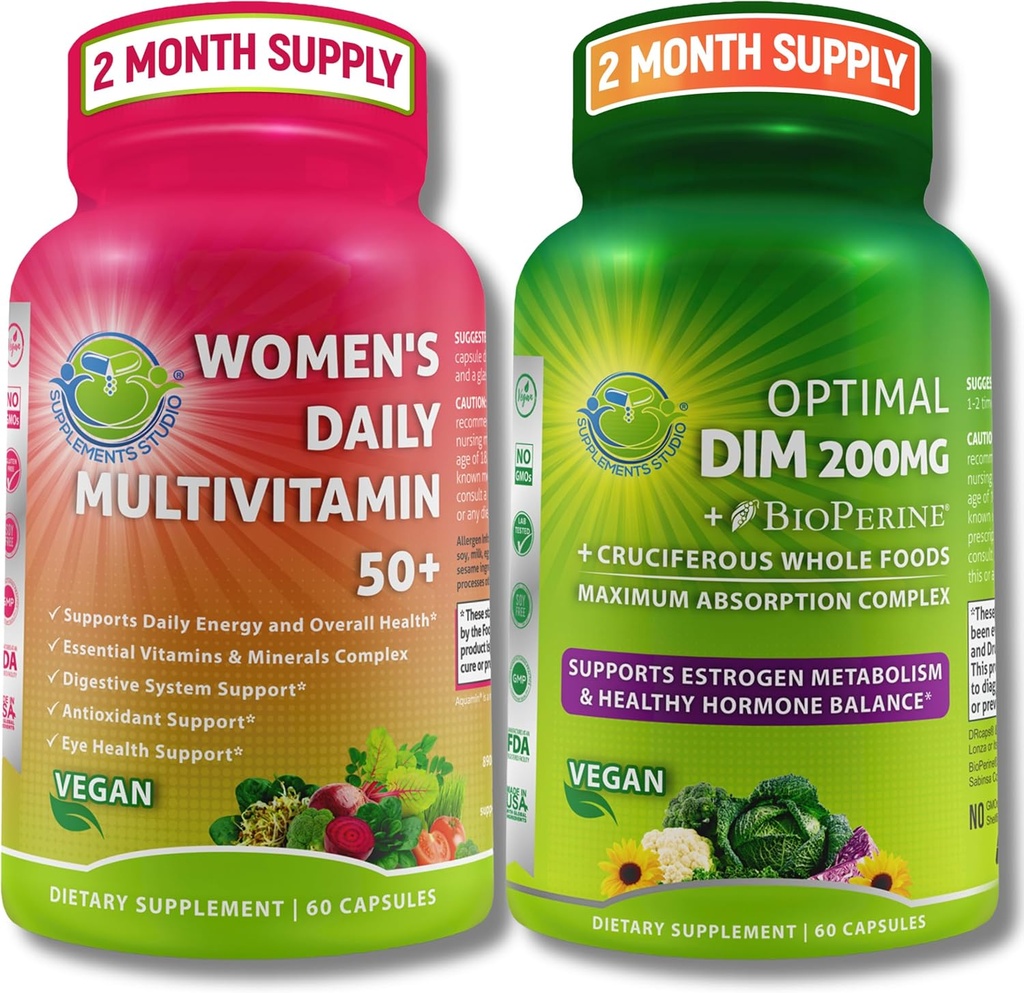 Vegan Bundle per l'equilibrio dell'ormone, l'energia, l'immunità Bundle – il Multivitamin giornaliero delle donne 50+ con il mix Super Organico + DIM 200mg Supplemento con BioPerine® – Non-GMO, Clean Daily Wellness Support