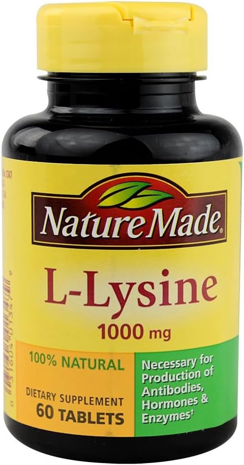 Nature Made Extra Strength L-Lysine 1000 mg Tabletten, 60 Zähler für Proteinsynthese (Pack von 3)