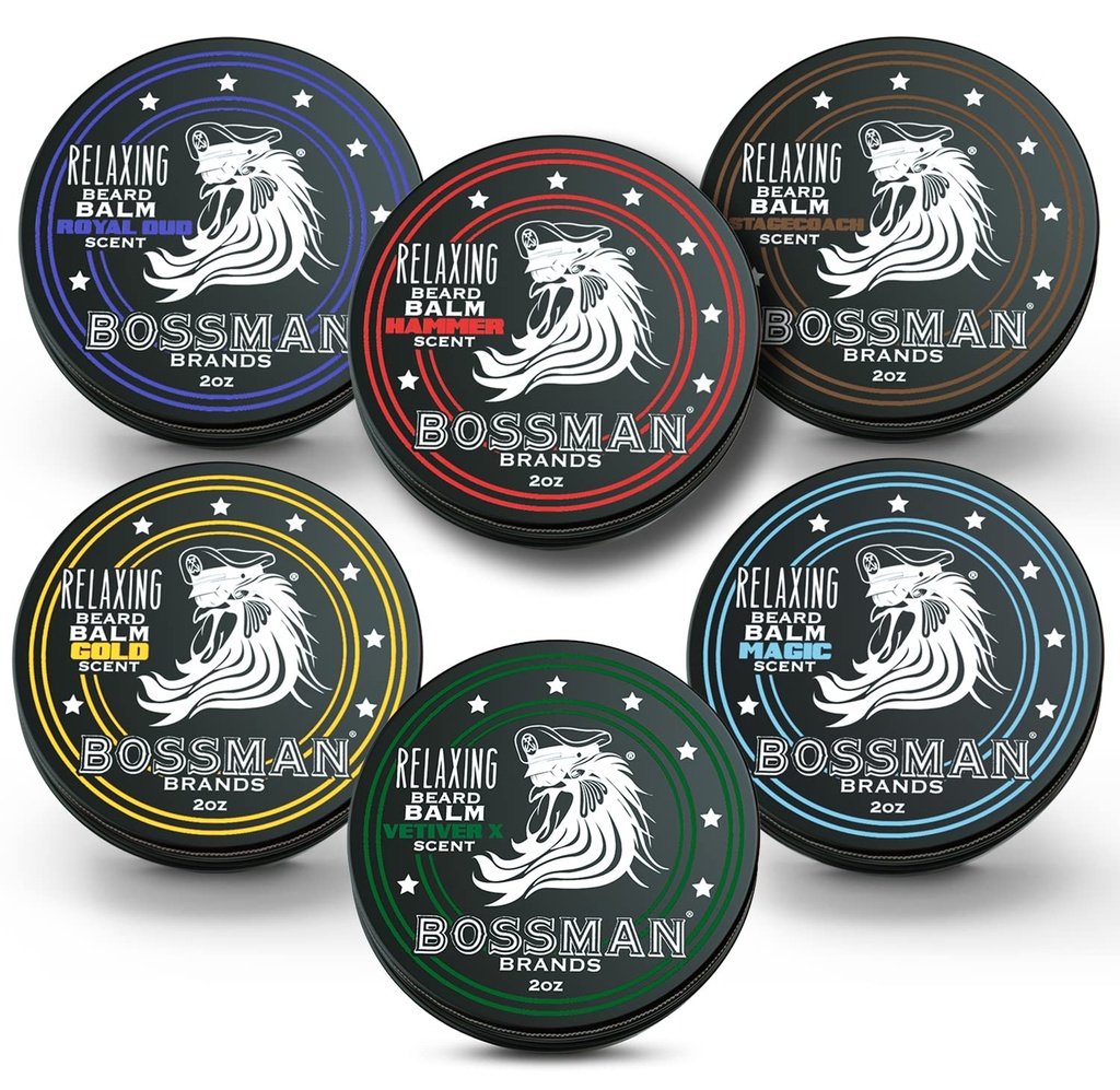 Bossman Beard Balm Variety Pack - Cuscinetto Grooming, Crescita e Cura Kit - Ammorbidente e idratante - Tutti i 6 accenti