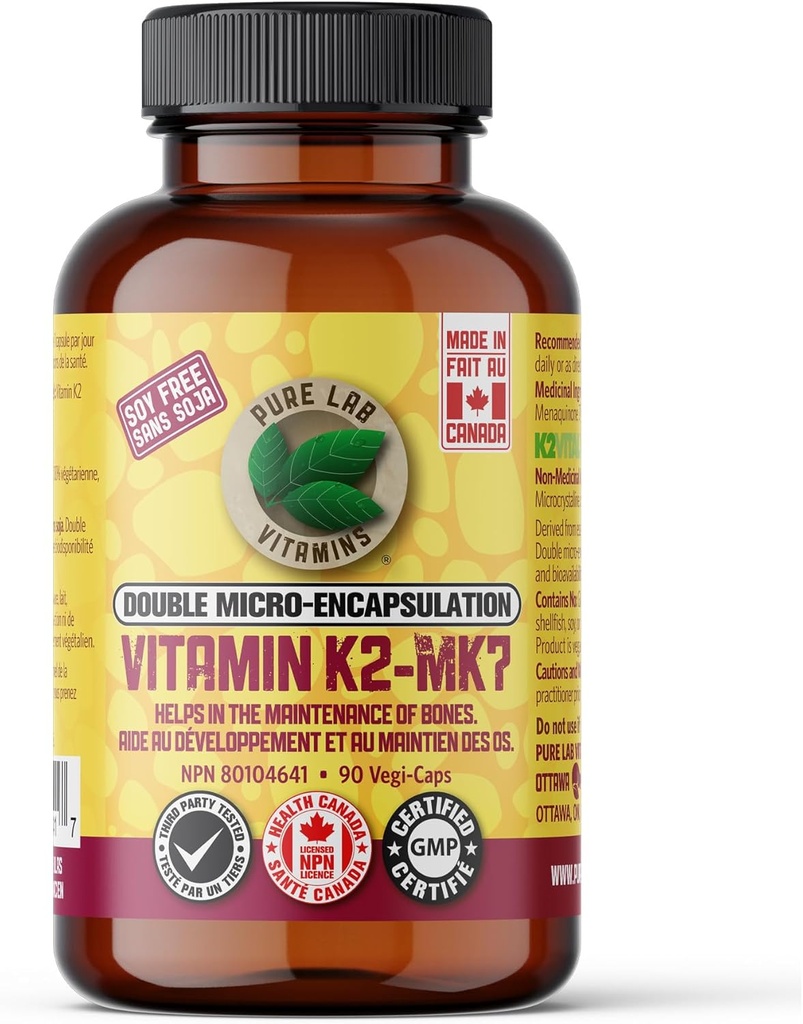 Pure Lab Vitamine Vitamin K2 MK7, 90 Vegi-Caps Made in Canada
