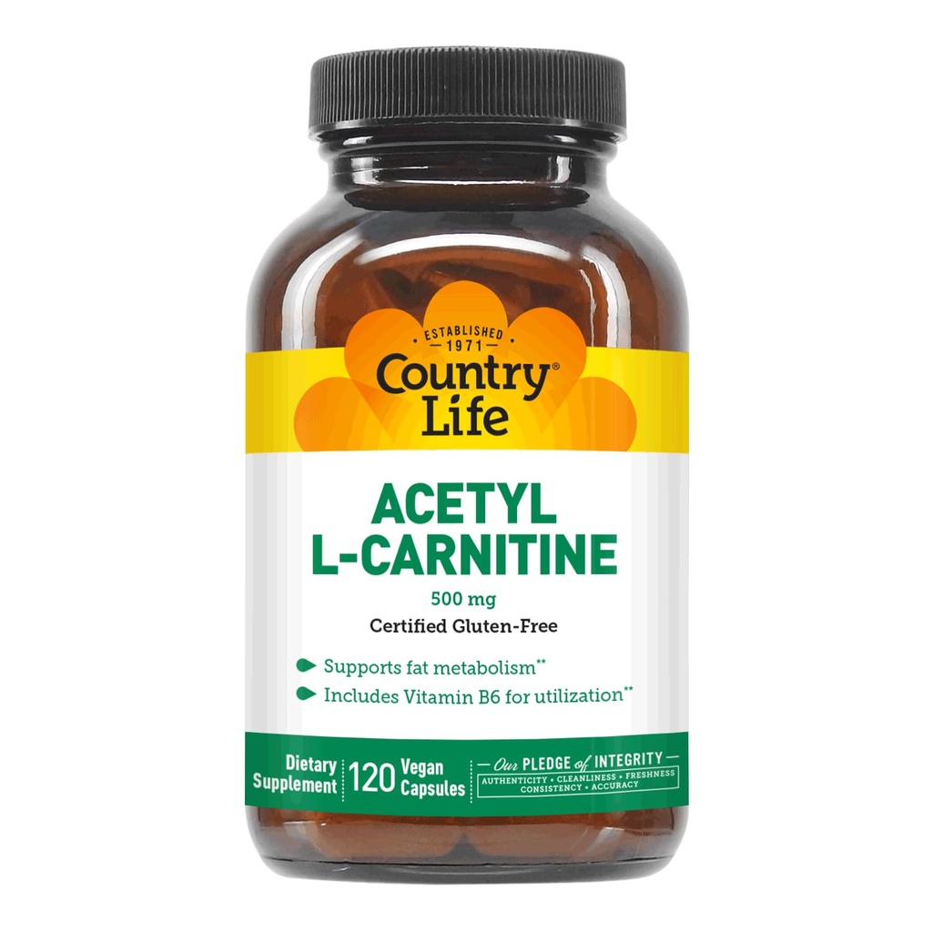 Country Life Acetyl L-Carnitin, 500 mg, mit B-6 - 120 Vegan Kapseln