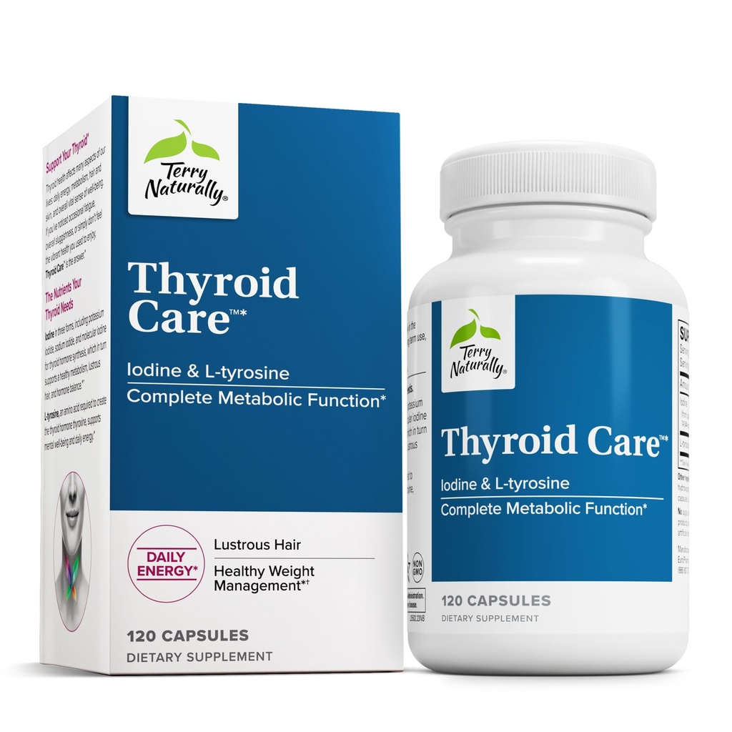 Terry Natürliche Schilddrüsenpflege - Immune Health & Energy Support Formula - Nahrungsergänzung mit Jod für Schilddrüsengesundheitsunterstützung - Wellness Supplement mit L-Tyrosine - 120 Kapseln