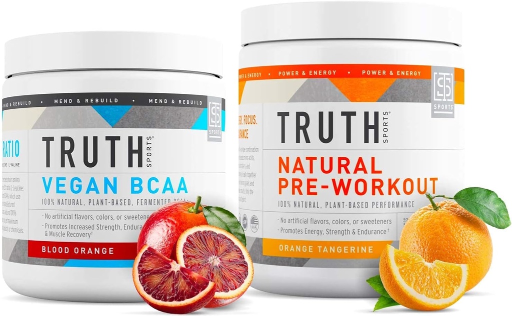 Truth Nutrition Natural Athlete Workout Stack - Pré-entraînement naturel (Orange Tangerine) + Vegan BCAA (Blood Orange)