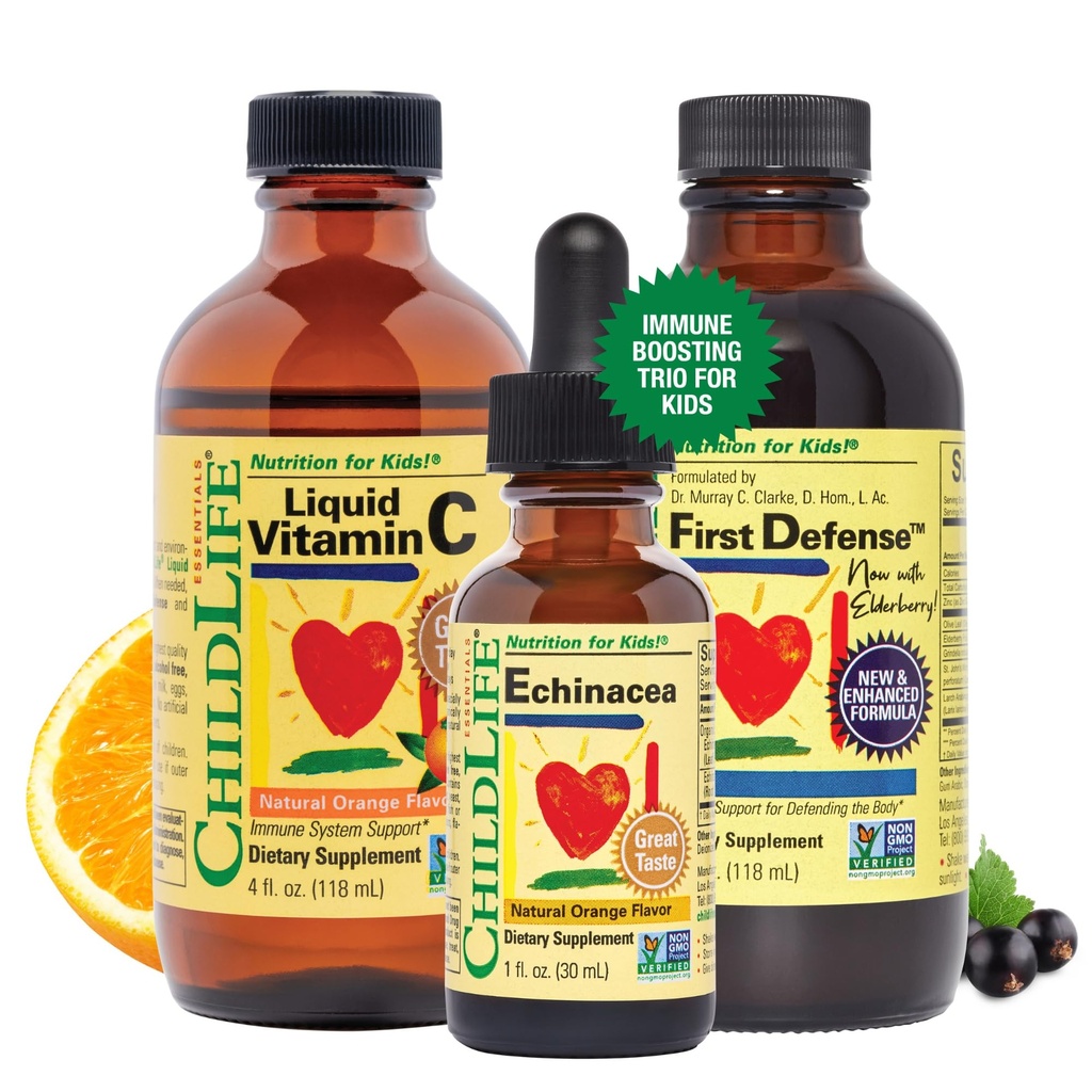 CHILDLIFE ESSENTIALS Immununterstützung 3-Pack - Flüssiges Vitamin C, Erste Verteidigung und Echinacea - Immune Boosting Ergänzungen für Kinder, Kleinkinder und Kinder