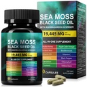 Sea Moss Black Seed Oil Ashwagandha Ginger, Sea Moss Capsule Supplemento con Turmeric Burdock Root Bladderwrack Vitamina C Vitamina D3 Enhanced Immunity & Energy Black Seed Oil Capsule 60 Count