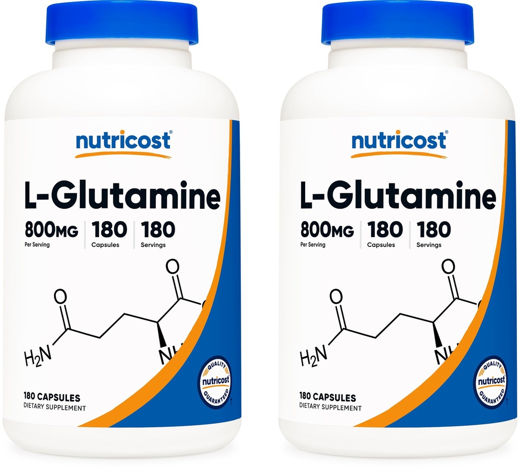 Nutricost L-Glutamina 800mg, 180 capsule (2 bottiglie)