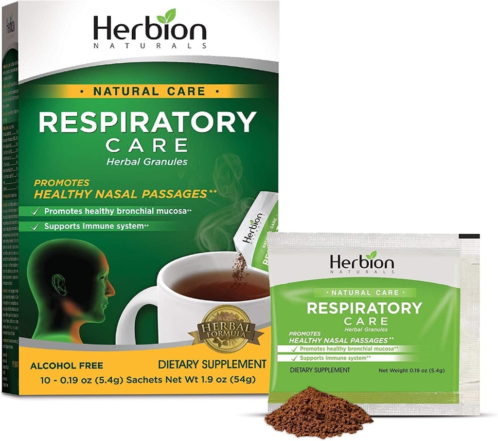 HERBION Naturals Respiratory Care Kräutergranulat 10 Ct, für die ganze Familie, Gesunde Respiratorische Funktion, Glättet Husten, 10 Count, Packung von 1