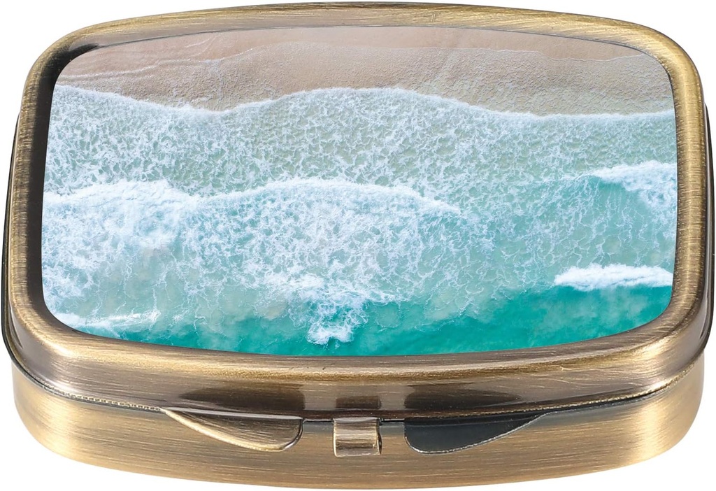 Dynippy Pill Case Pill Box con Mirror Retro Pocket 2 Compartment Medicine Case Vitamin Pill Organizer per Pocket Purse and Travel (A-Sandy Beach)