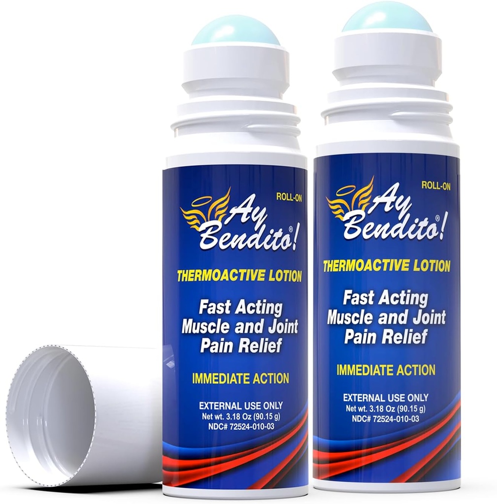 Ay Bendito ! Lotion thermoactive pour soulager plus rapidement la douleur sur les articulations et la fonction musculaire - 3.18 oz Roll-on - Deux Pack