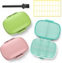 3 Pack 8 scomparti scatola di viaggio,Pill Organizer 7 giorni Moisture Proof Piccolo caso di pedaggio per Pocket Purse Daily Portable Medicine Vitamin Holder Container (Pink+Blue+Green)