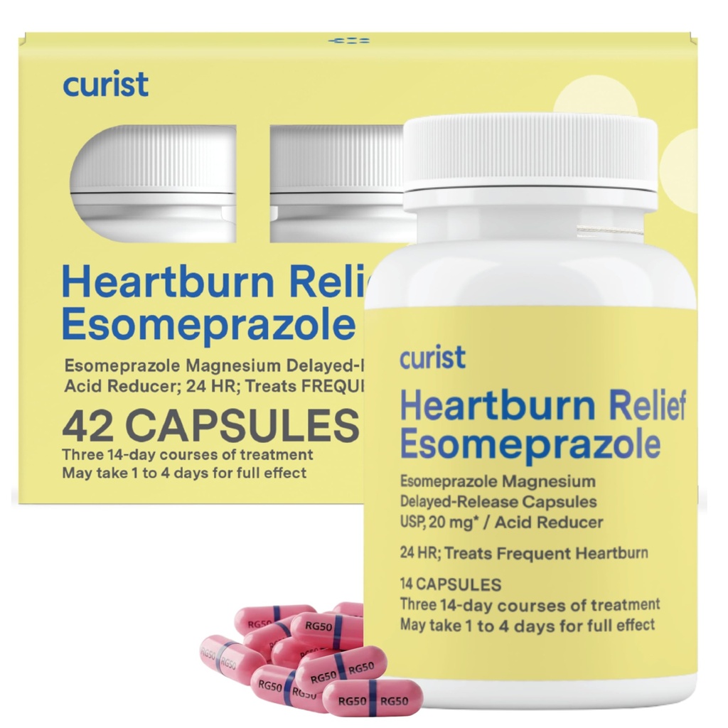 Curist Esomeprazole 20mg Capsules Retardé-Release - Acid Reflux Medicine for Heartburn Relief - 42 Capsules de Compte - Acid Reflux Relief