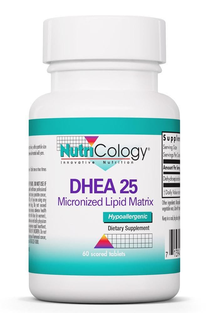 Nutrizione DHEA 25mg Supplemento - Micronized Lipid Matrix, Supporto ormone, Supporto per le donne e gli uomini, soluzioni anallergiche, Soy-Free, Compresse scorate - 60 Conteggio