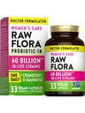 Raw Flora Women's Probiotics | Dr. Formuliert 60 Billion CFU + Prebiotics | Verdauungs-, Vaginal & Urinary Support | 33 Vegan Kapseln mit Cranberry & D-Mannose | Regal Stabil