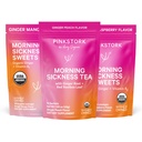 Pink Stork Morning Sickness Relief Kit – 3-teilige Bundle mit Bio Ginger Peach Tea, B6 Sweets, Ginger Lozenges – Schwangerschaftsunterstützung, Erste Trimester Essentials, Geschenk für schwangere Frauen