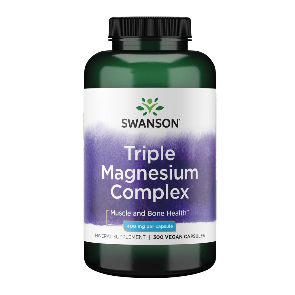 Swanson Triple Magnesium Complex - Magnesium Supplement für Gehirn, Energie, Knochen, Stress, Muskel- und Schlafunterstützung* - Enthält Magnesium Aspartat, Citrat & Oxid - 300 Vegan Kapseln