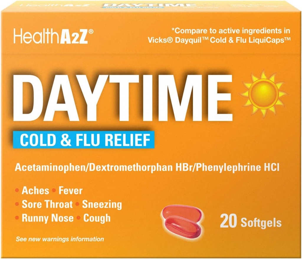 HealthA2Z® Daytime | Cold & Flu Medicine | Powerful Multi-Symptom Daytime(20 Softgels) (Daytime Cold & Flu Medicine (20 Count Pack of 1))