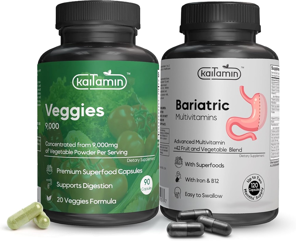 Bariatrico Multivitaminico con Ferro Bundles Veggies 9000 Superfood Capsule, 2 Mesi' Fornitura di Bariatrico Multivitamina con Extra Veggies Superfood Capsule