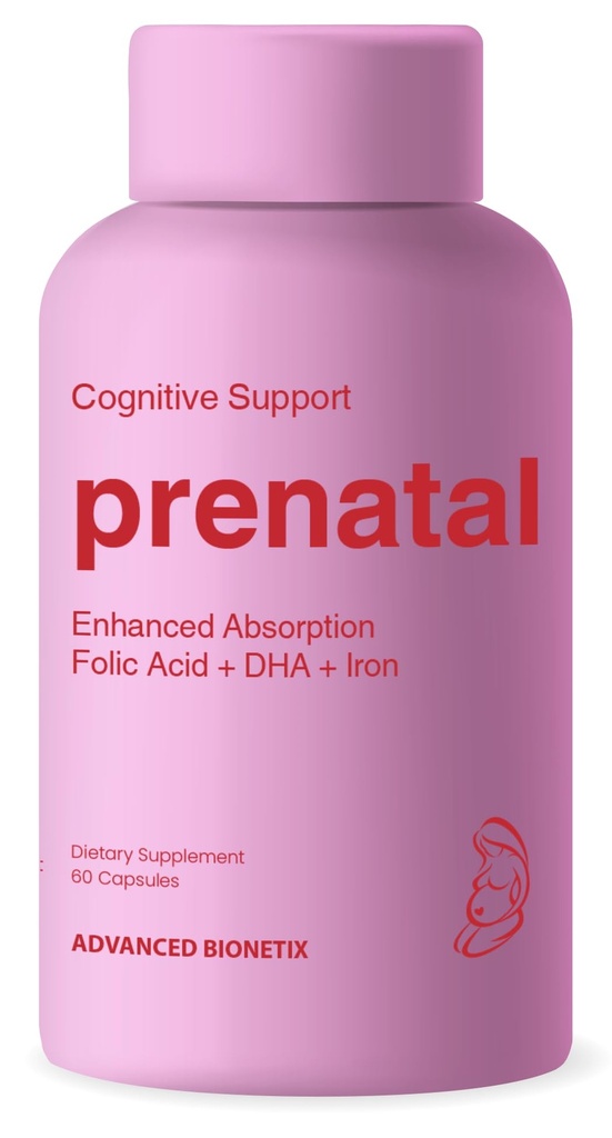 Advanced Bionetix Bio-Available Prenatal Vitamins for Women, Natural Methylated Folate Folic Acid, DHA Omega 3. Multivitamin Pre, During & Post Pregnancy