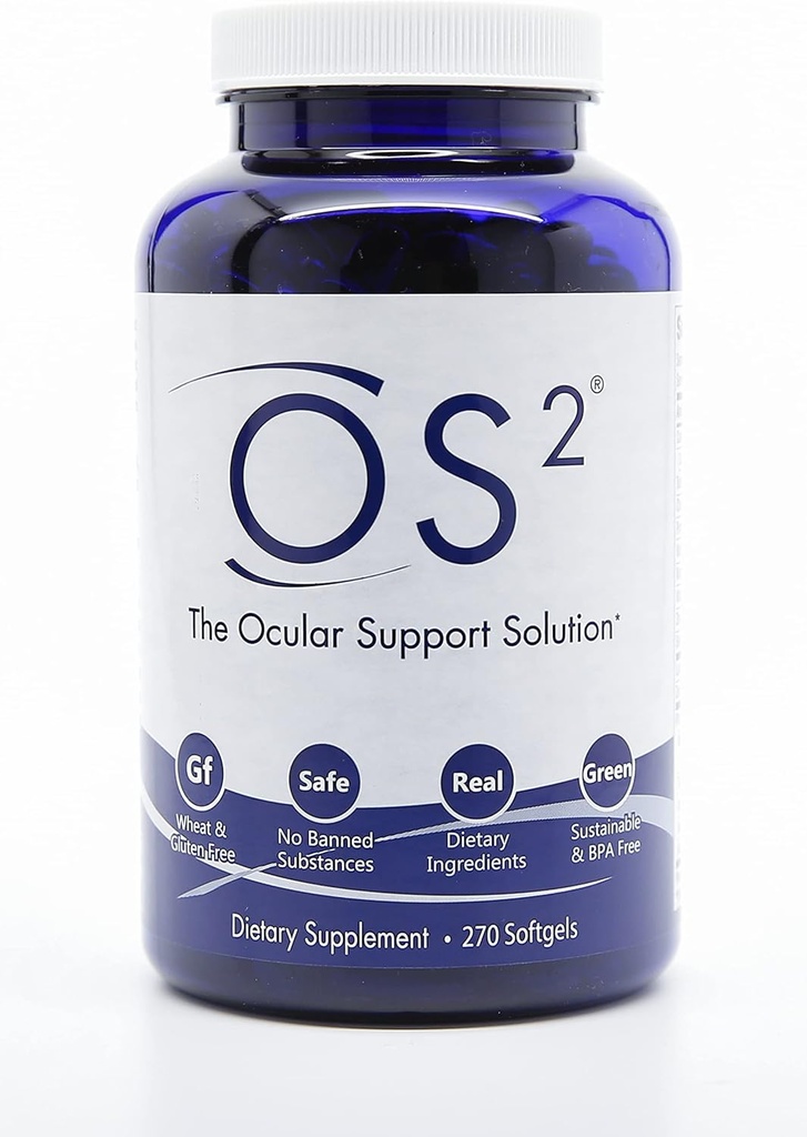 OS2 Solution de soutien oculaire - 270Ct, Vitamines oculaires brevetées w AREDS2, VIT A, C, Zinc, Oméga-3, Lutéine et Zeaxanthin, pour la santé maculaire, oeil sec, supplément de lumière bleue et vision nocturne