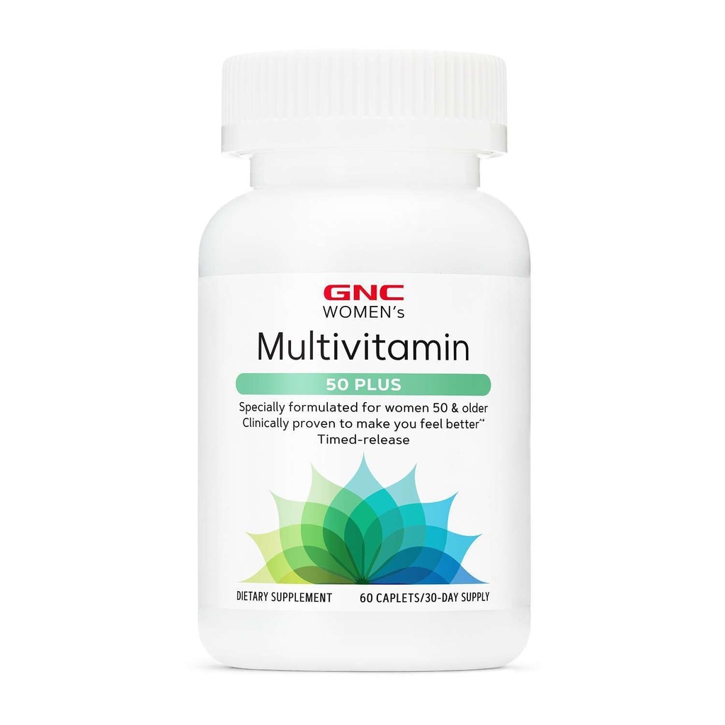 GNC Women's Multivitamin 50 Plus, Supporta Bone, Occhio, Memoria, Cervello e Salute Della Pelle con Vitamina D, Calcio e B12, Aiuta ad aumentare la produzione di energia, 60 Caplets