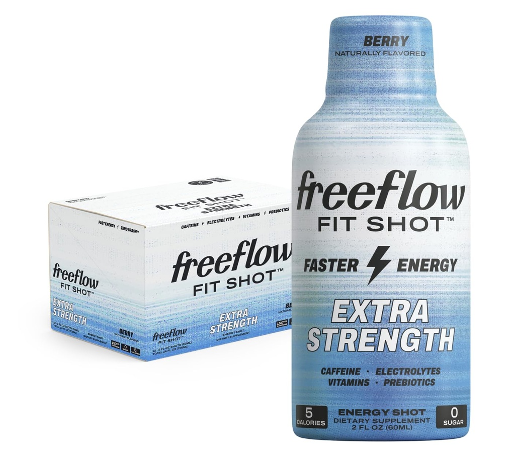 Freeflow Fit, Extra Strength Energy Shot, Berry (2 Ounce Shot, Pack von 12) - 150mg Koffein pro Shot, Zero Calorie, Zero Sugar Energy Shot...