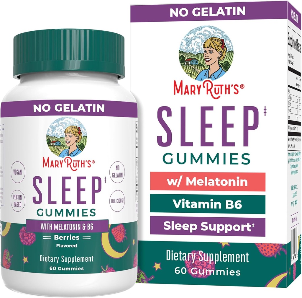 MaryRuth Organics Melatonin Gummies | 5mg Schlafgummis mit Vitamin B6 | Hergestellt mit Bio-Kananenzucker | Relaxation & Schlafunterstützung für Erwachsene | Vegan | Non-GMO | Gluten Free | 60 Count