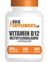 BulkSupplements.com Vitamin B12 Methylcobalamin Kapseln - B12 Vitamin Supplement, B12 200mcg, für Energieunterstützung - Glutenfrei, 1 Kapsel pro Servierung, 500 Kapseln (Pack von 1)