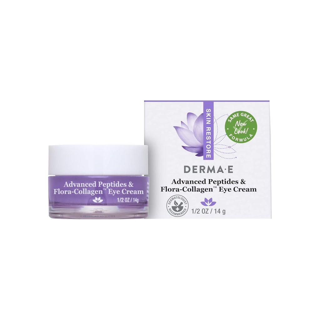Derma E Advanced Peptides e Vegan Flora-Collagen Eye Cream – Double Action Collagen Eye Cream con Peptide Complex – Firming & Hydrating Under Eye Treatment – All Natural Moisturizer Cream, 0.5oz