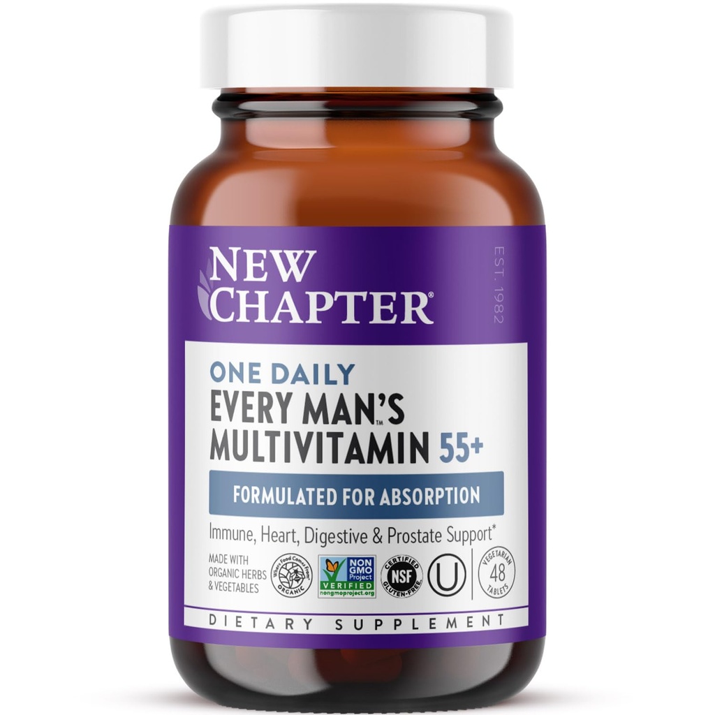 Nuovo Capitolo Multivitamina Uomo 50 Plus per cervello, cuore, digestivo, prostata e supporto immunitario con 20+ Nutrienti + Astaxanthin - Ogni uomo One Daily 55+, Gentle on The Stomach - 48 ct