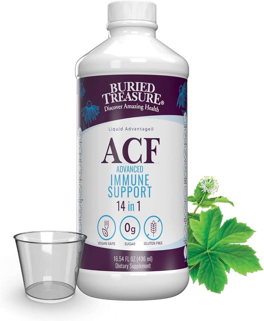 Buried Treasure ACF Immununterstützung - 16 oz, 16 Servierungen, Vitamin C, Elderberry, Zink, flüssige Immun Booster mit Vitaminen und Mineralien w/ Dose Cup