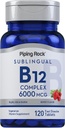 Piping Rock Sublingual B12 Complexe 6000 mcg. 120 Comprimés à dissolution rapide.