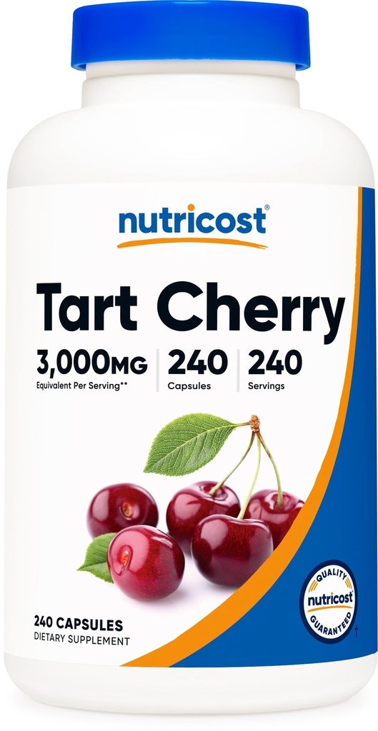 Estratto di ciliegia di Tart di Nutricost 3000mg Equivalente (da 300mg di 10:1 di estratto), 240 capsule vegetariane - Gluten Free, Non OGM
