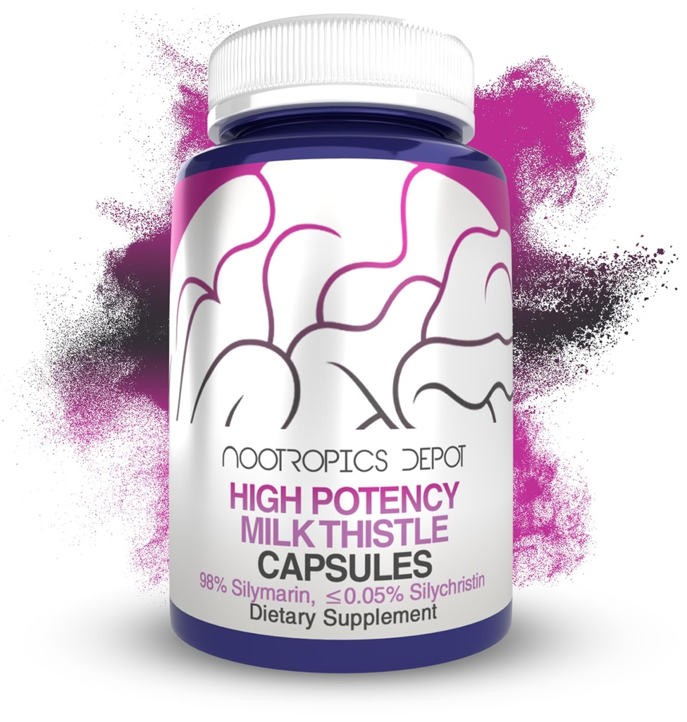 Nootropics Depot High Potency Milk Thistle Extract Capsules | 200mg di Silymarins da Silybum marianum | 60 Count