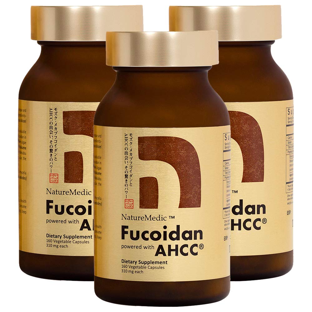 Fucoidan powered with AHCC® Brown Seaweed Immunitätsergänzung mit hoher Reinheit Organic Mekabu Mozuku Agaricus 3 Flaschen - 480 Gemüsekapseln Made in Japan