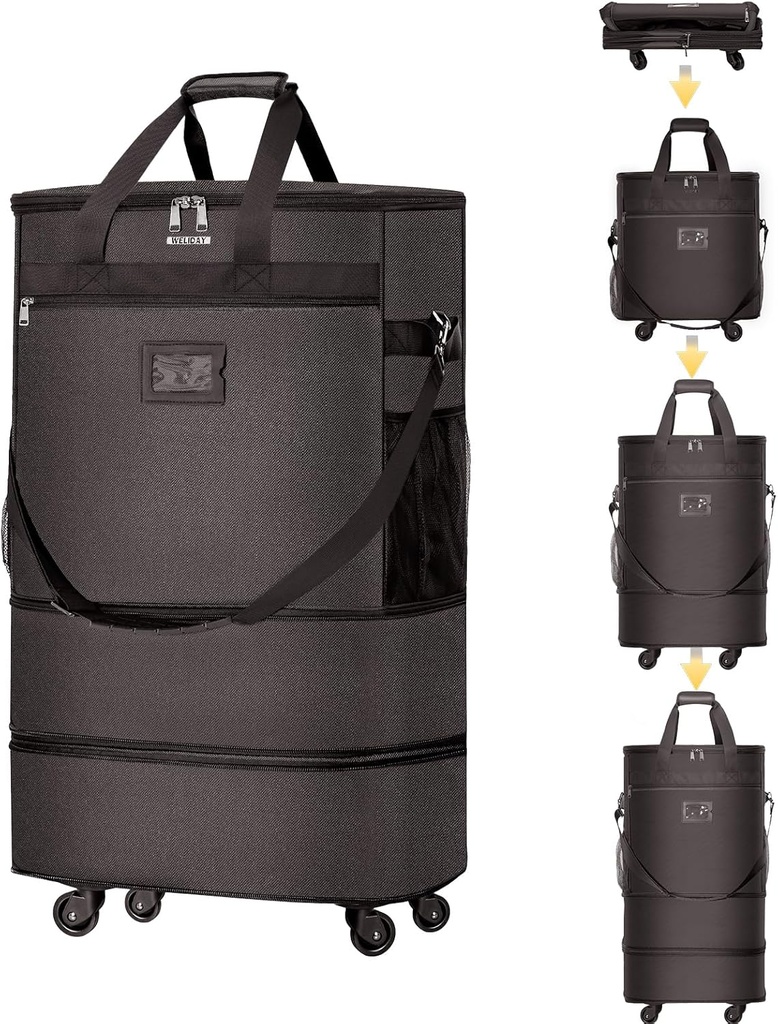 Valises avec roues Sac à bagages extensible Valise pliable avec 4 roues universelles Coffre à roulettes collables (café)