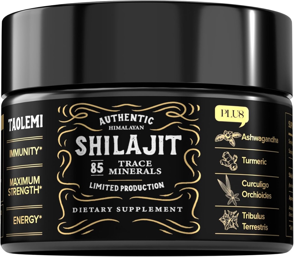 Shilajit Pure Himalayan Organic, 49g Jar Natural Shilajit Resina per uomini e donne, 85+ Trace Minerals & Acido Fulvico, Pure Himalayan Extract, Natural Energy and Vitality Enhancer, 62.5 Ser