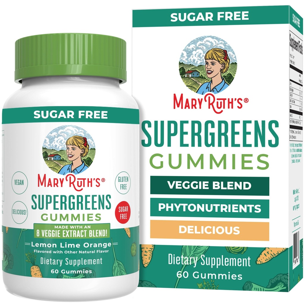 MaryRuth Organics Super Greens Gummies | Naturally-Occurring Quercetin für Erwachsene und Kinder Alter 4+ | Sugar Free | 2g Fiber Per Serving | Vegan | No Gelatin | Pectin Based | 60 Count | 30 Servicings
