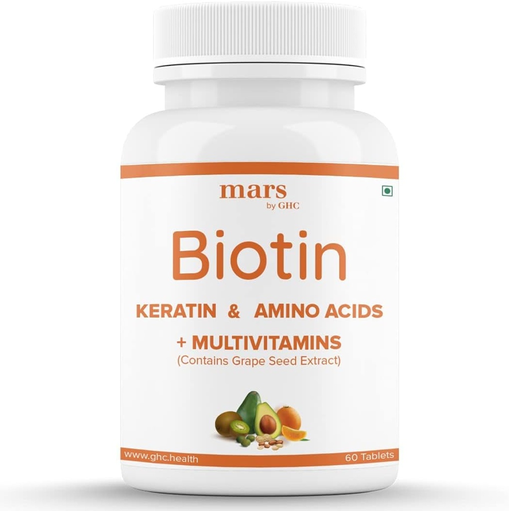 Beard Biotin, promuove la crescita del cuscinetto più forte e più spesso, alimentato con vitamina A, vitamina E, vitamina B7, cheratina e aminoacidi | 100% vegano (60 compresse - confezione di 1)